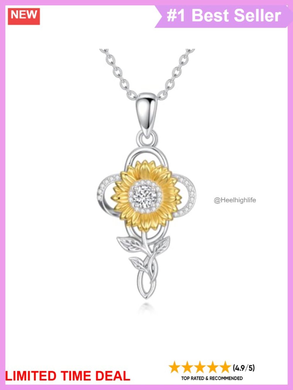 925 Sterling Silver Sunflower Pendant Necklace 18+2 Inch Gift for Women